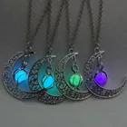 Ожерелье с подвеской в форме Луны s светится в темноте, серебристое ожерелье с подвеской в форме полумесяца, подарок на Рождество, 4 цвета