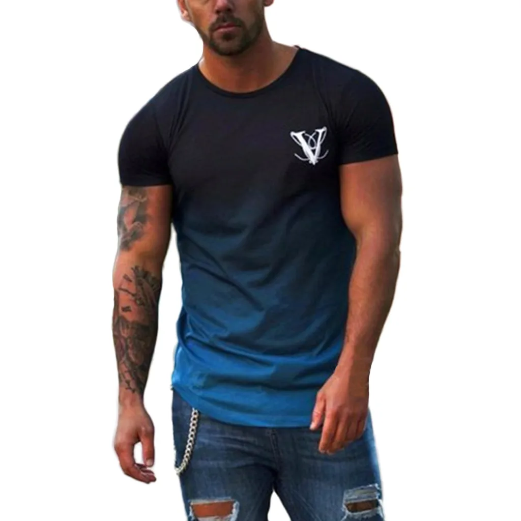 

2019 Personality T-shirts men T Shirt Short Sleeve Men's Color Elliptical Hem Casual Fitness T-Shirt Short Sleeve Shirt Z424