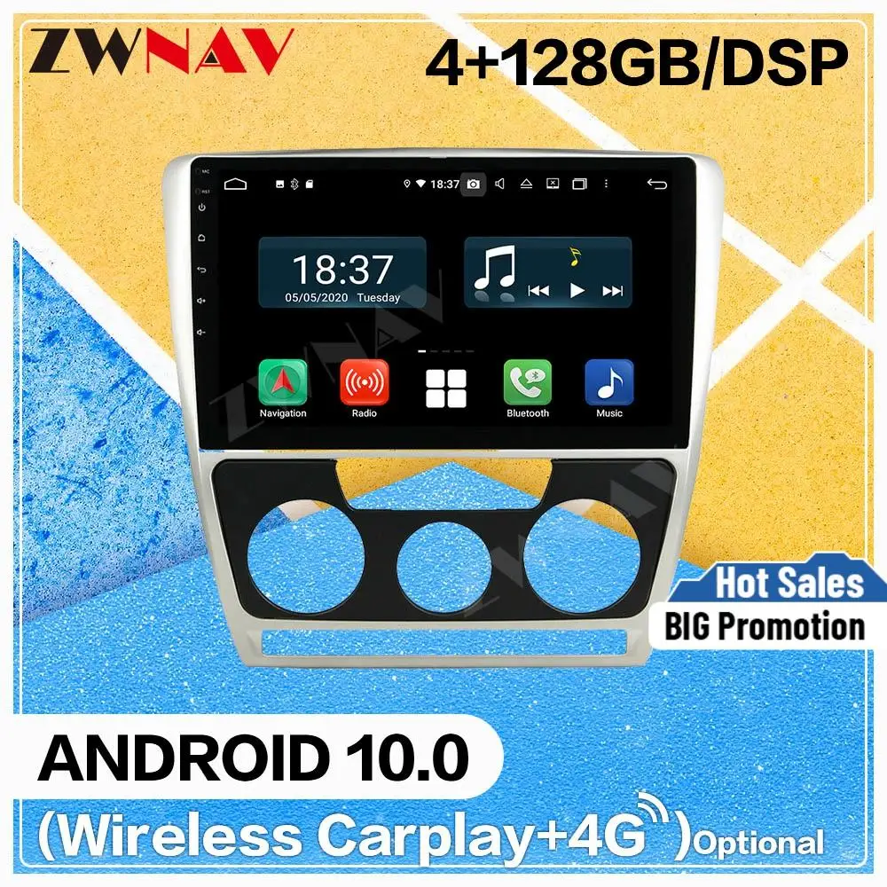 

Carplay Android 10,0 экран Автомобильный мультимедийный dvd-плеер для Skoda Octavia 2010-2014 MT GPS навигация радио аудио стерео головное устройство