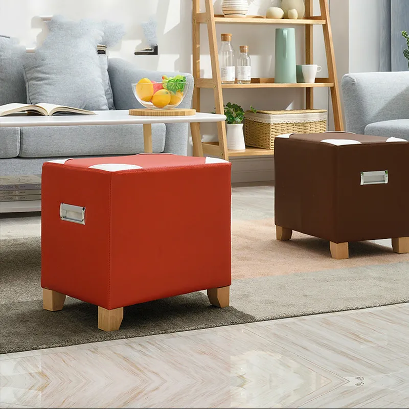 

Home living room creative sofa board coffee table stool thick solid wood square small bench short Dunzi leather stool