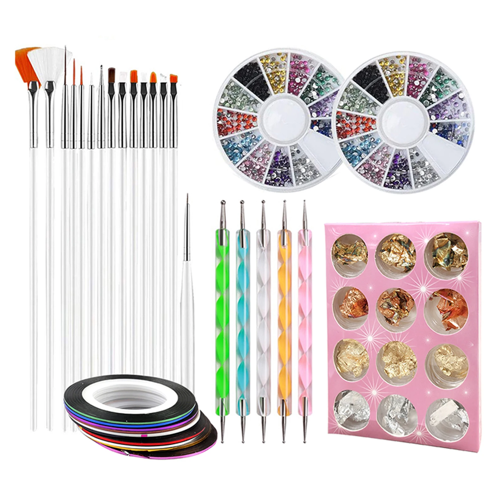

Nail Tools Painted Pen Set Gold and Silver Line Round Box Jewelry Diamond Point Pen Gold and Silver Foil 15 Brush Set SMJ