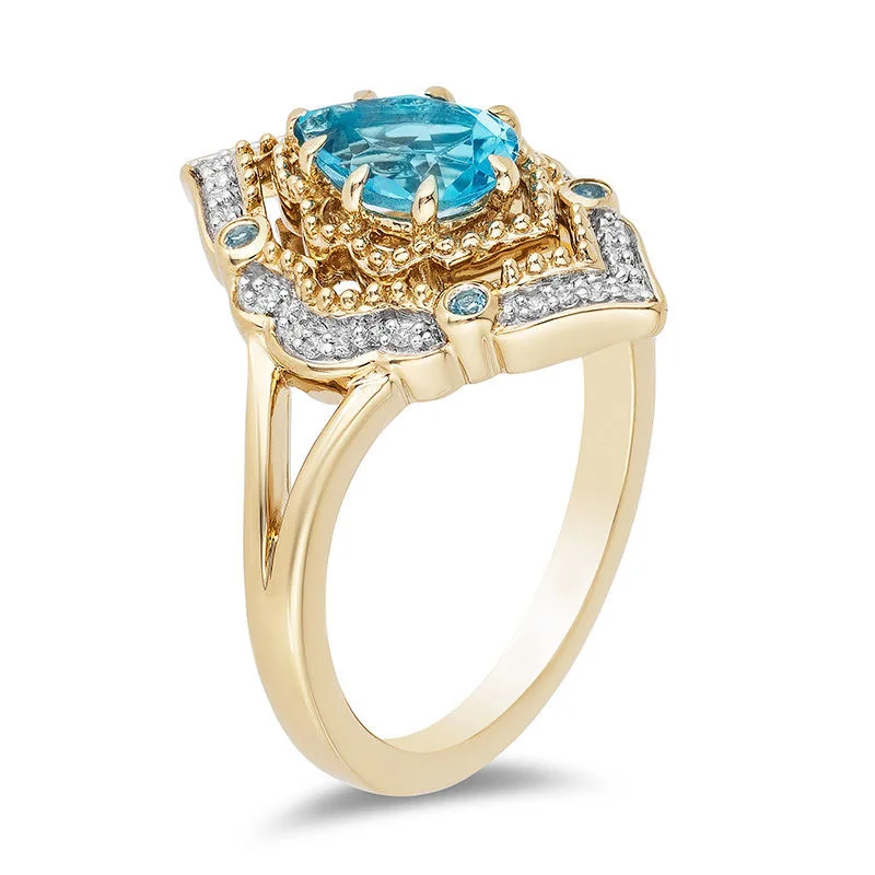 

Luxury Female Water Drop Crystal Ring Vintage Gold Color Big Wedding Rings For Women Promise Aqua Blue Zircon Engagement Ring