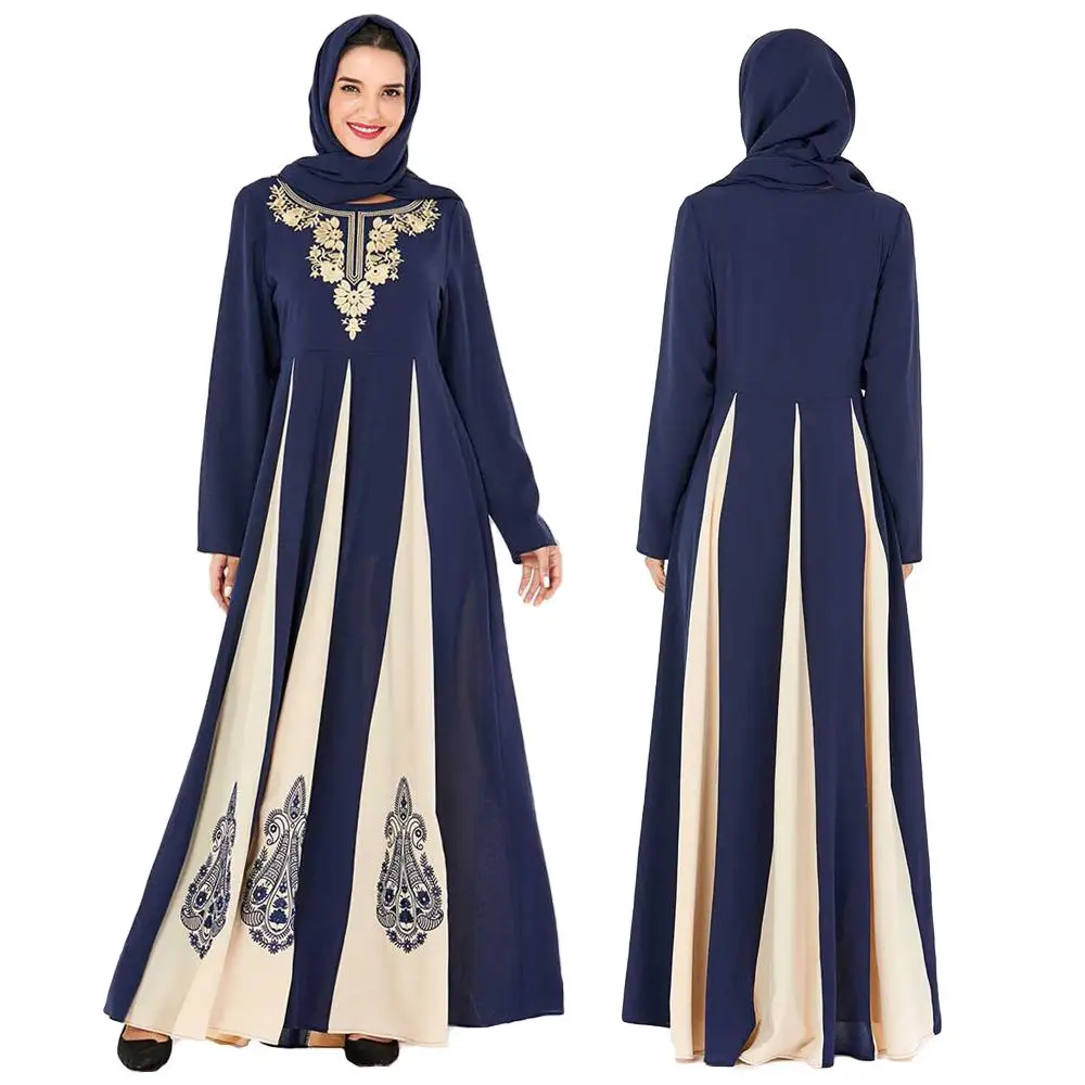 Женское мусульманское платье с вышивкой Abaya длинным рукавом в арабском стиле
