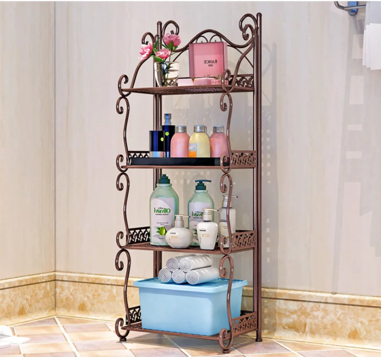 Bathroom Storage Shelf Multifunctional 4 Layers Iron Display Rack Living Room Bookshelf Kitchen Storage Rack Bedroom Balcony