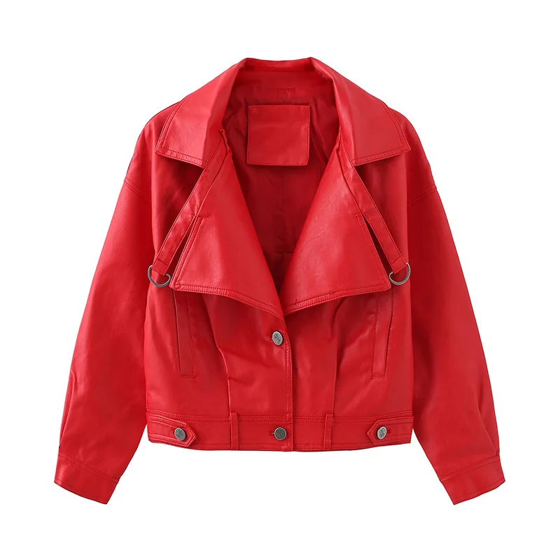 CGC 2021 Casual Streetwear Soft PU Leather Jacket Women Autumn Simple Short Slim Motorcycle Jackets Leather Coat Female Outwear