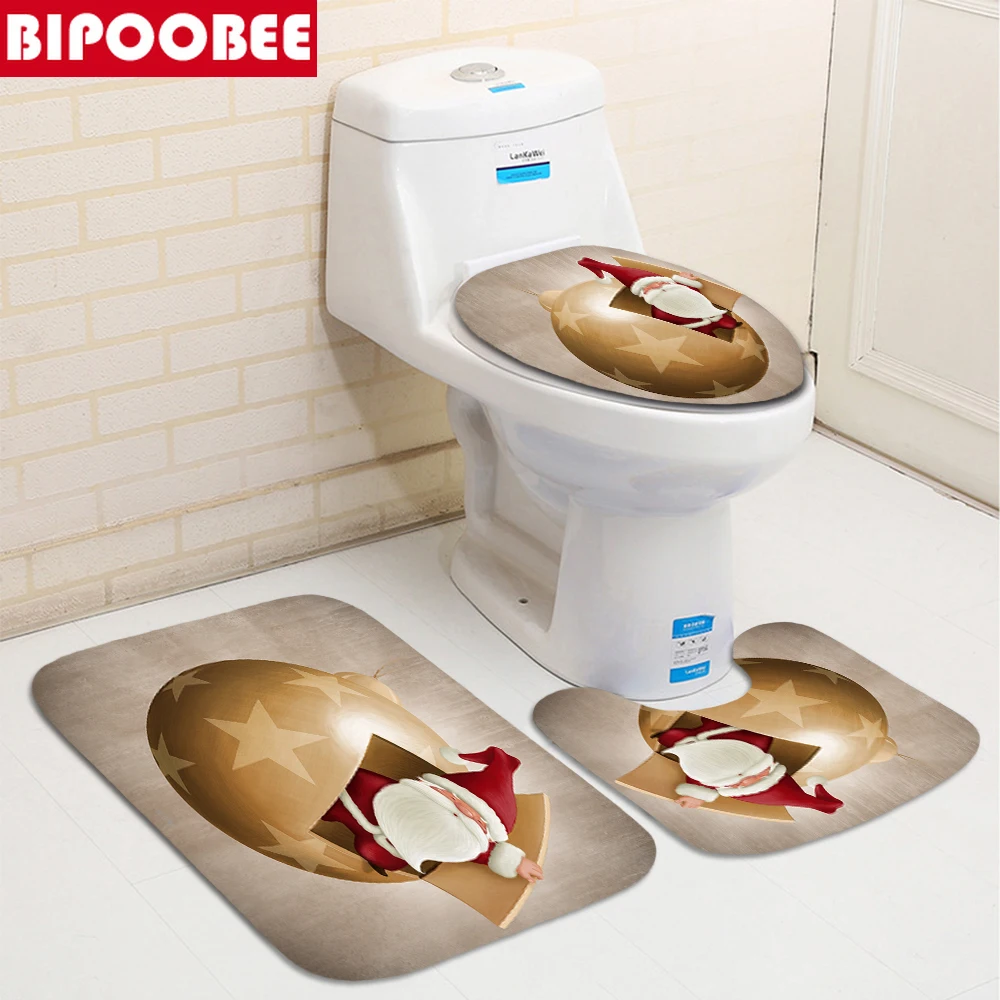 Забавная занавеска для ванной с Санта-Клаусом наборы занавесок и ковров