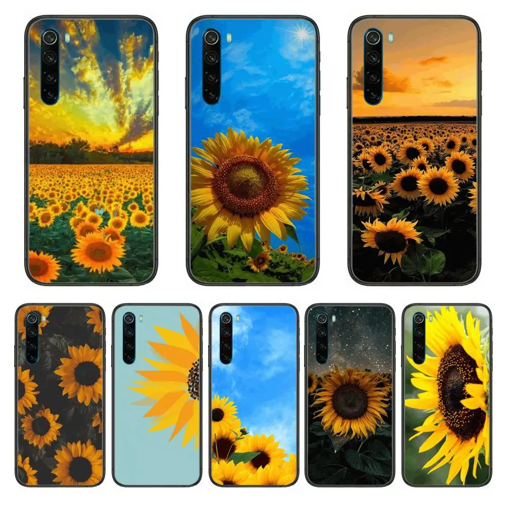 

Sunflower flower cartoon Phone Case For XiaoMi Redmi Note 9S 8 7 6 5 A Pro T Y1 Anime Black Cover Silicone Back Pretty