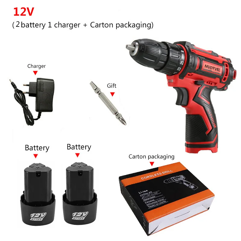 12V 2 Battery Аккумуляторная мини-дрель 12 В 16,8 в 36 В аккумуляторные электроинструменты 2 скорости гибкий вал аккумуляторная отвертка электрическая - Цвет: 12V 2 Battery