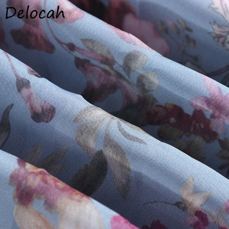 

Delocah Summer Women Fashion RunwayA-Line Drrss Short Sleeve Lace Ruffles Floral Print Patchwork Female Midi Dresses vestidos