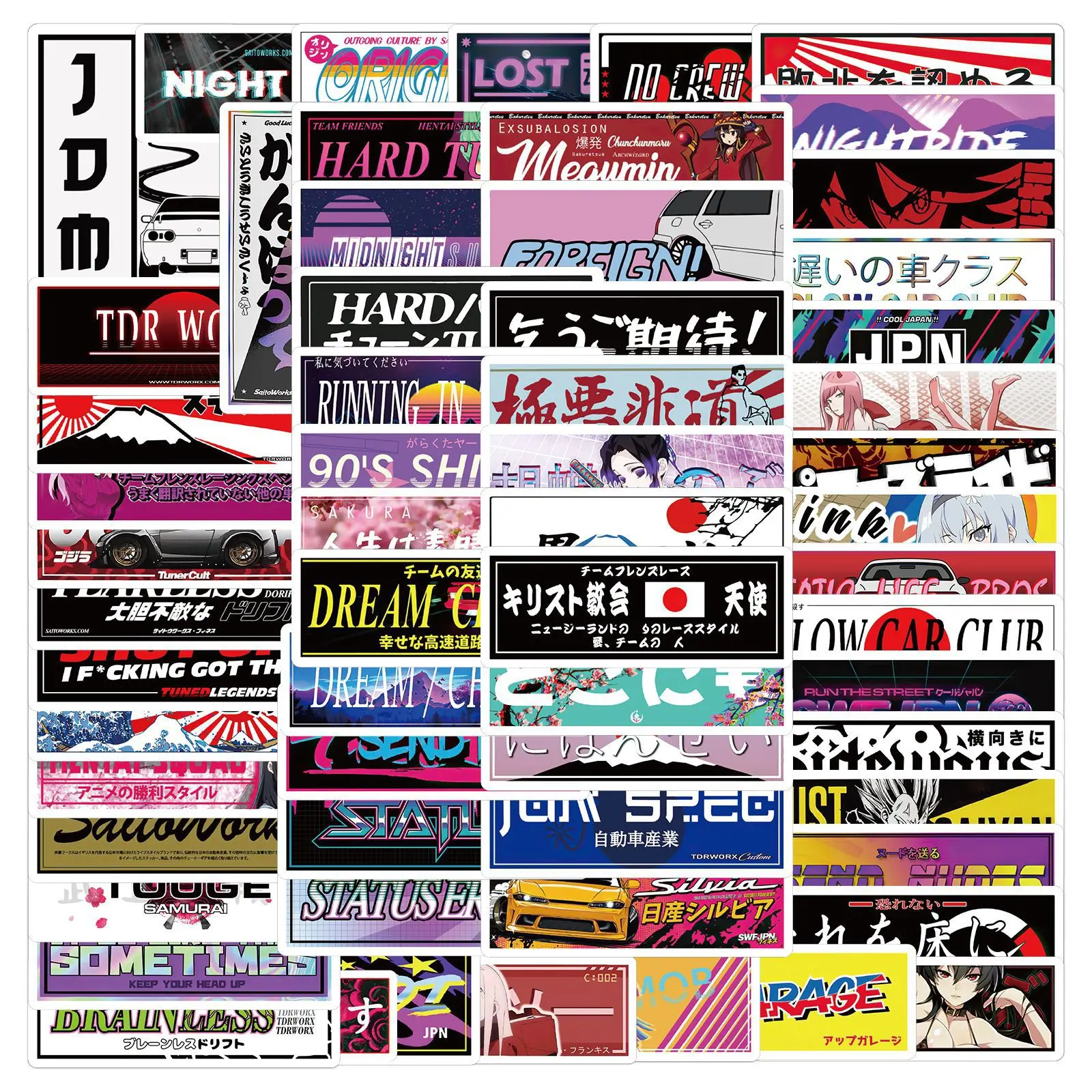 

66PCS Japan Racing Style JDM Modification Sticker For Suitcase Skateboard Laptop Phone Car Styling Decal Sticker Kids Toy