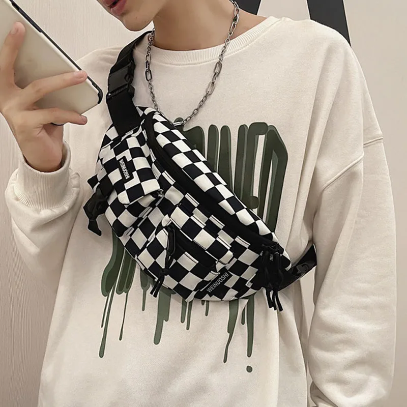 

Поясная Сумка унисекс в стиле хип-хоп, забавные ранцы в клетку, модная Нейлоновая Сумочка для телефона в стиле Харадзюку