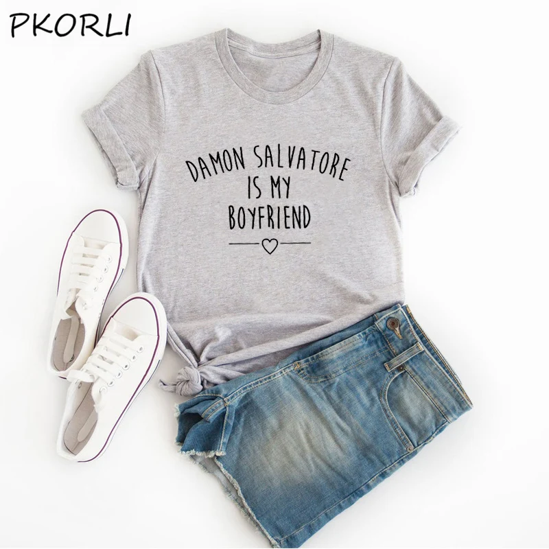 Футболка с дневниками вампира Деймон Сальваторе-мой парень |