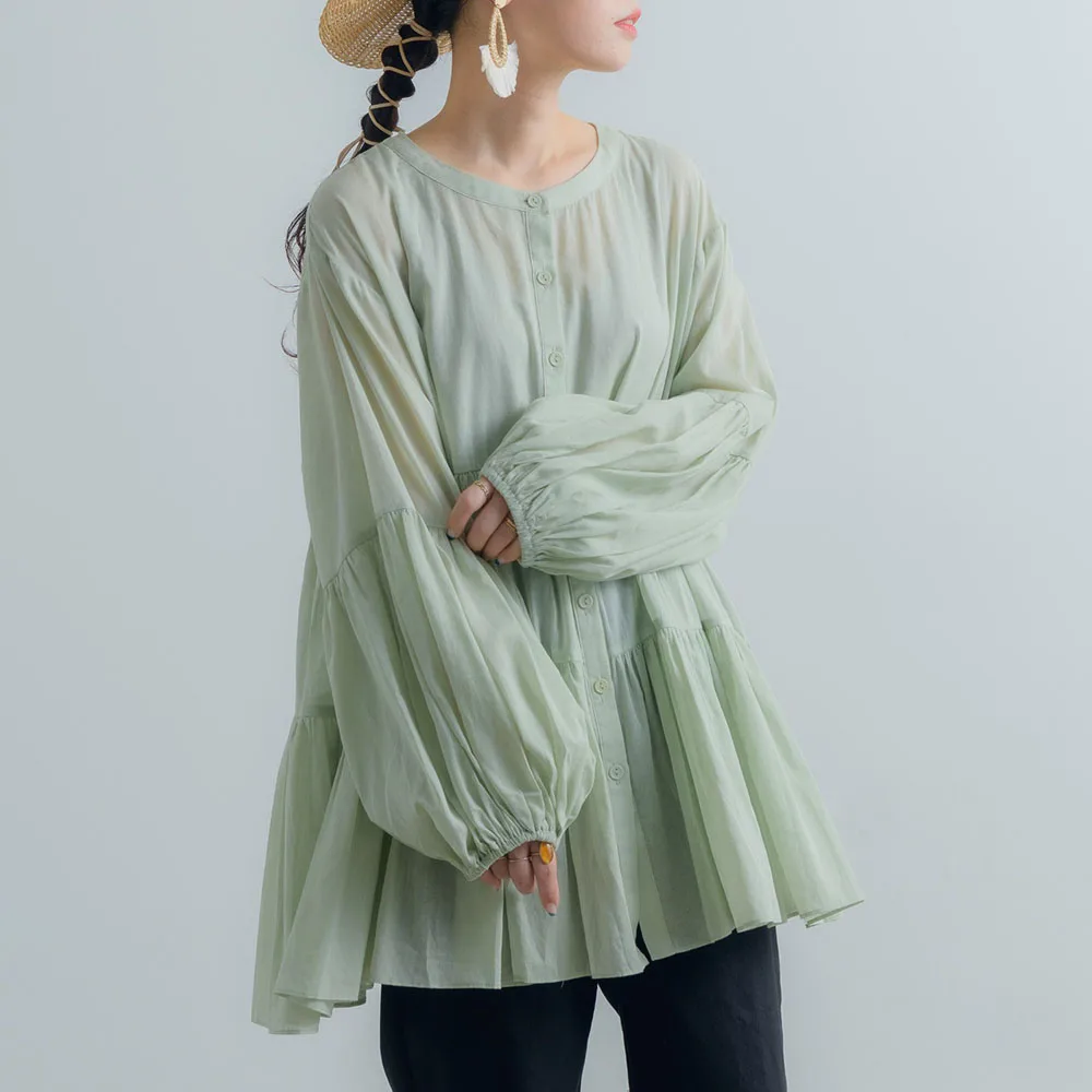 Японская шифоновая женская блузка рубашки с рукавами фонариками осень весна 2020