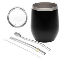 yerba mate gourd tea cup set 12ozdouble wall stainless coffee water cup with lid 2 bombillas straws spoonbrush