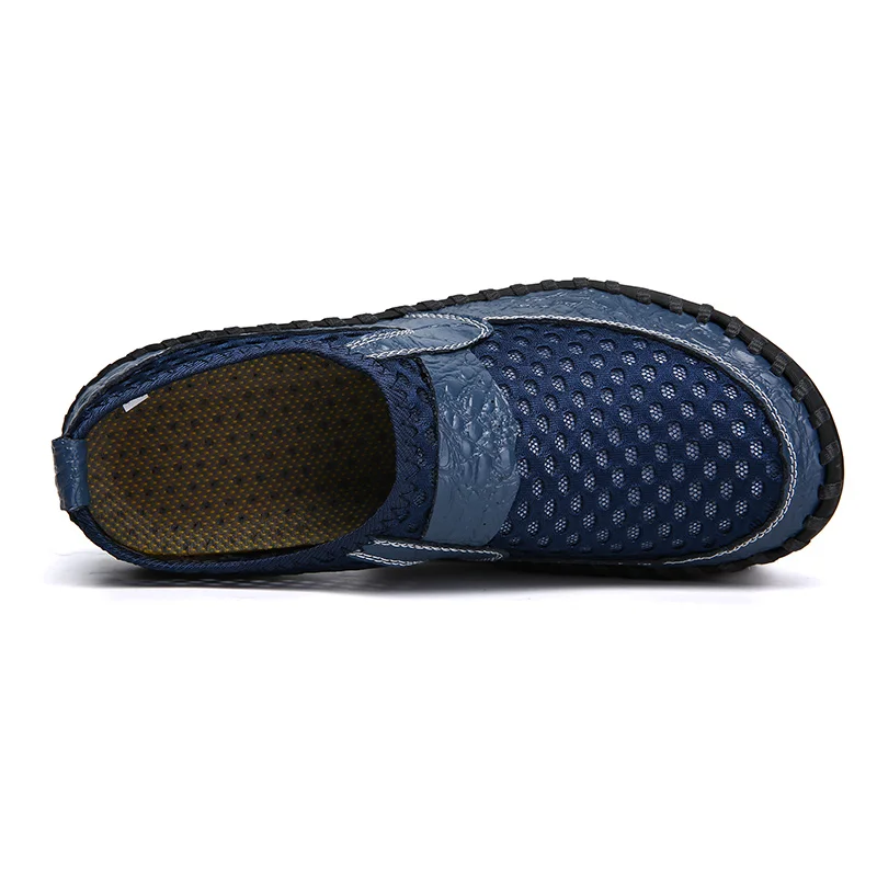 Туфли мужские сетчатые из натуральной кожи повседневные сандалии лоферы дышащие