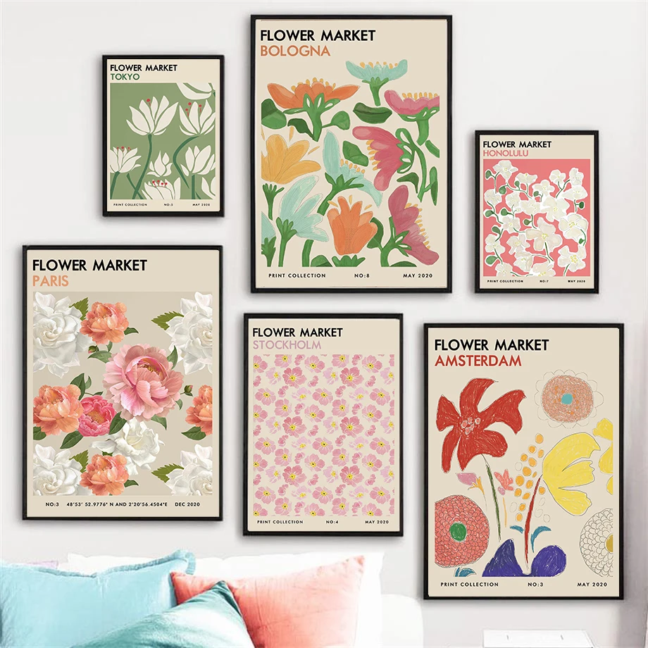 

Abstract Vintage Flower Market Watercolor Wall Art Canvas Painting Nordic Posters And Prints Wall Pictures For Living Room Decor