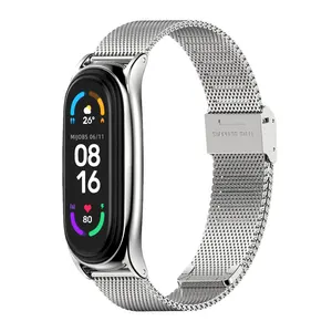 Ремешок из нержавеющей стали для Xiaomi Mi Band 6 5 4 3, металлический браслет Миланская петля для мужчин и женщин