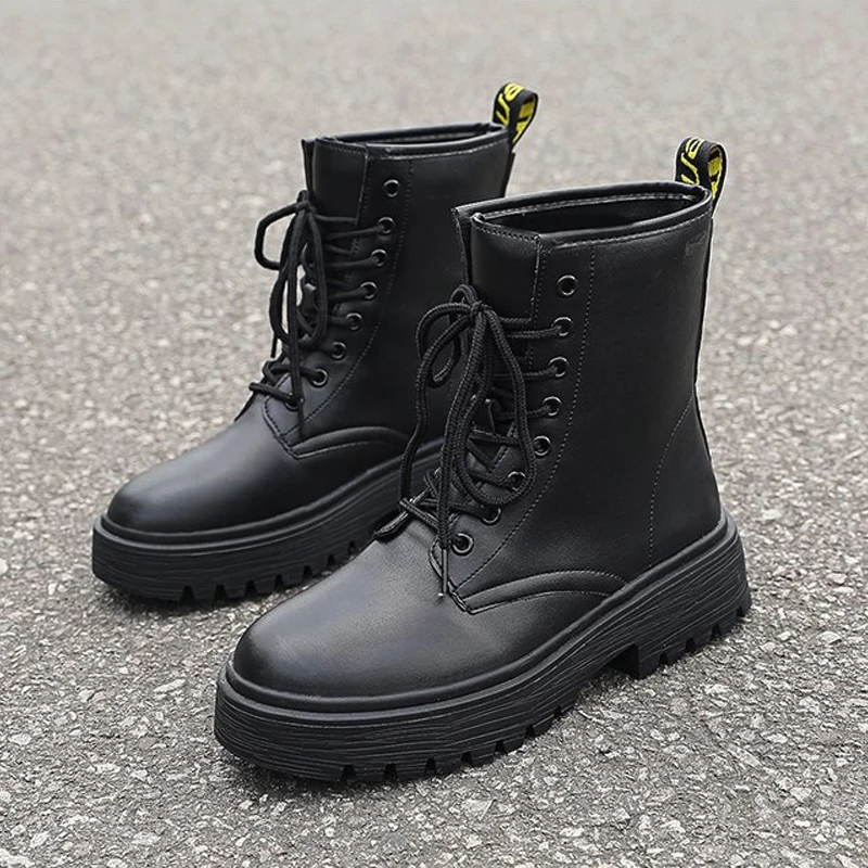 Женские ботильоны Черные Ботинки martin на толстой платформе женские ботинки из