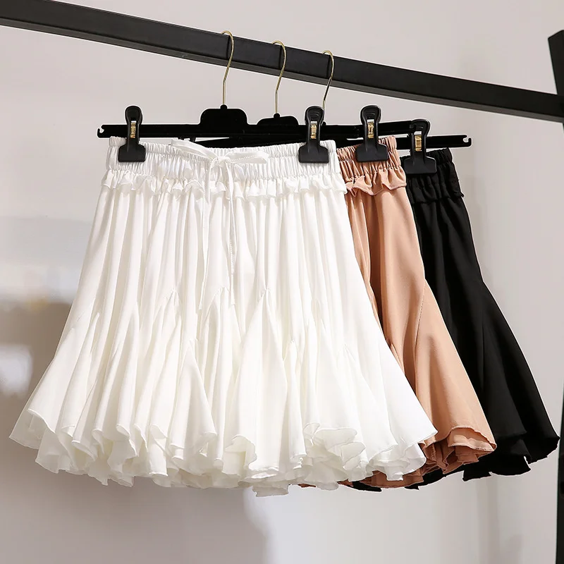 

Get out black and white chiffon summer shorts, female 2021 Korean dress with high waist tutu plissado mini aesthetics