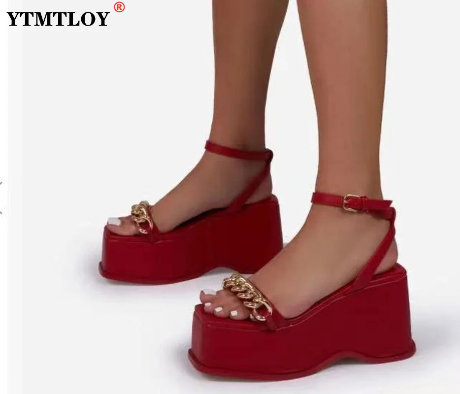 

Сандалии женские на платформе, босоножки на танкетке, высокий каблук, украшение для вечеринки, готическая обувь, большой размер 36-43