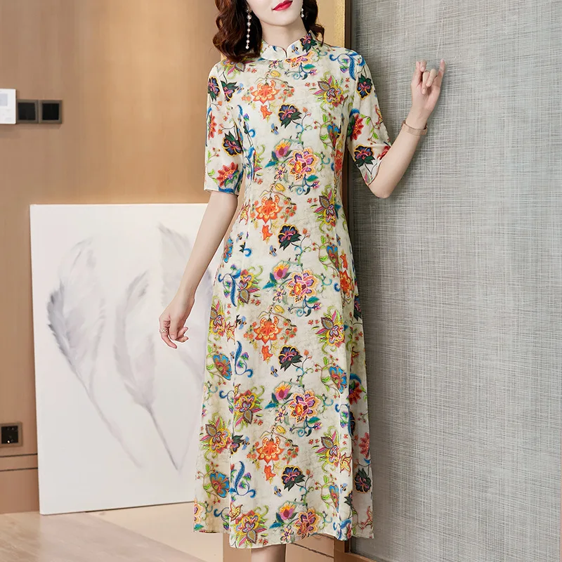 Шелковое платье для женщин с цветочным принтом модные платья миди женские летние