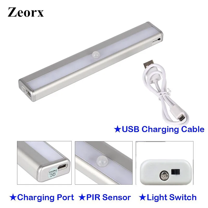 USB лампа с ИК датчиком движения 10 светодиодов литиевым аккумулятором|Ночники| |