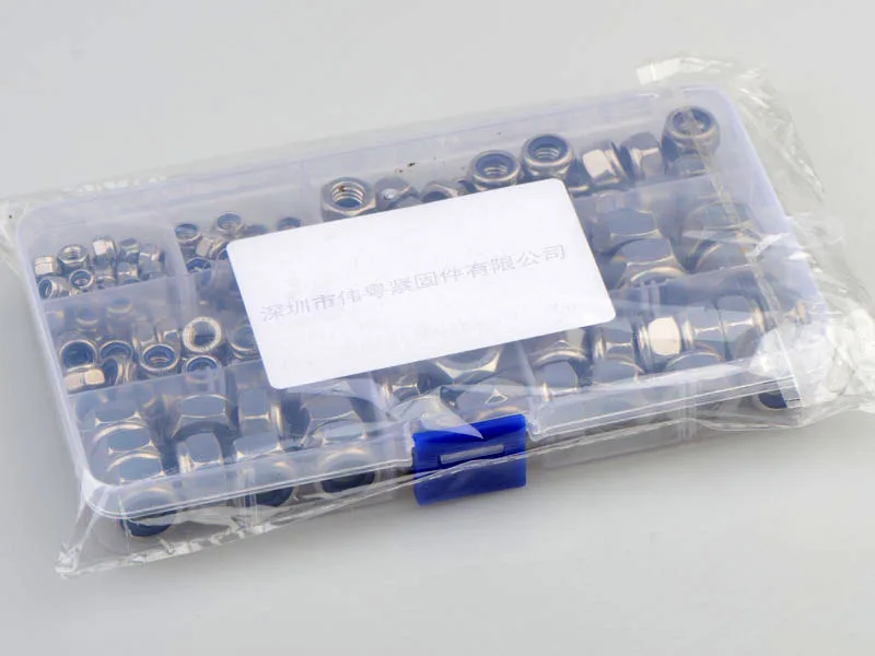 

150pcs M4 M5 M6 M8 M10 M12 stainless steel 304 DIN985 nylon hexagon nut combination set with plastic storage box