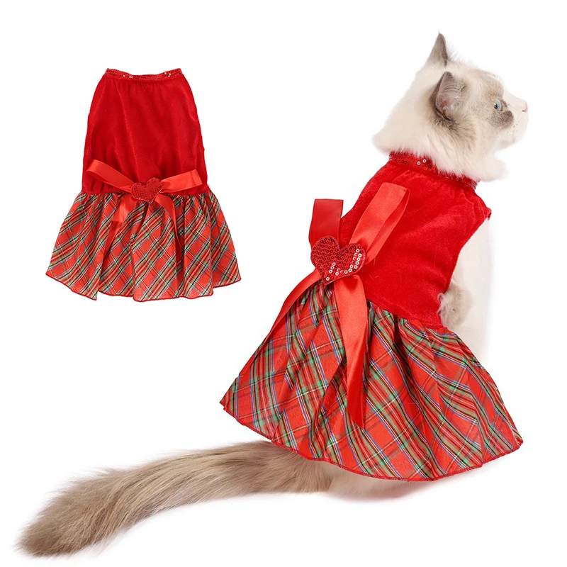 

Dog Sweet Bow-knot Skirts Universal British Style Pet Christmas Skirts Cute Beautiful Christmas Style Lattice Pet Clothing