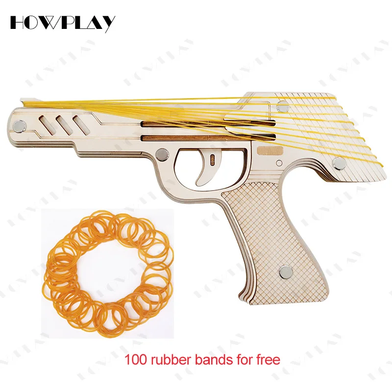 Howplay 9 всплесков Деревянный пистолет с резиновой лентой сборка оружия модель