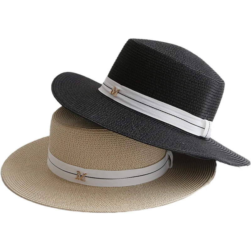 

New Summer Women's Boater Beach Hat Wide side Female Casual Panama Hat Lady Classic Flat Bowknot Straw Sun Hat Women Fedora