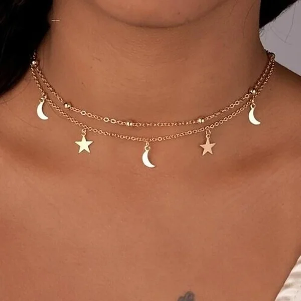 

Delysia King Women Trendy Moon Star Necklace Simplicity Alloy Banquet Bead Pendant for Birthday Party