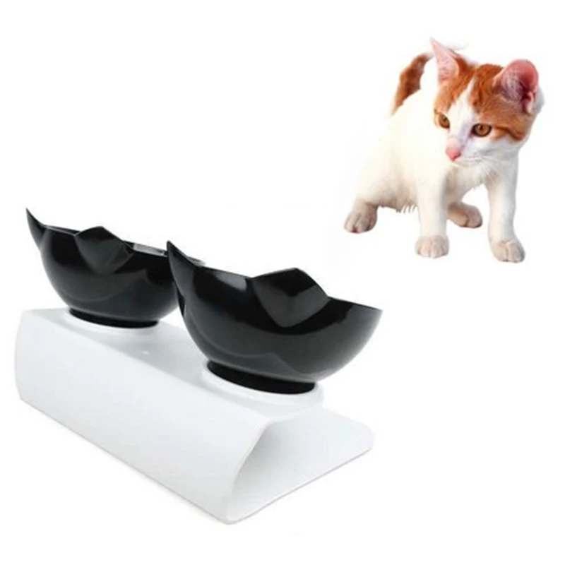 

2021 Cat Double Food Bowls with Stand Pet Feeding Bowls Eco-friendly Dog Food Water Feeder JU8