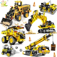 huiqibao engineering bulldozer crane dump truck technical building blocks city construction vehicle car bricks toy for children