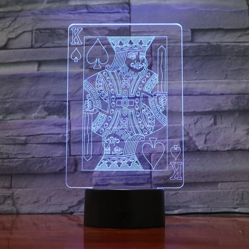 3D лампа покер King Цвет меняется с пультом дистанционного управления Батарея
