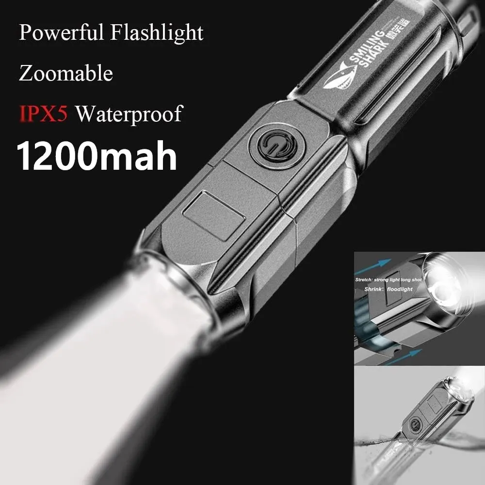 

Мощный светодиодный фонарик, Тактический фонарик с фокусировкой, 18650, встроенный аккумулятор, зарядка через USB фонарь светодиодный портатив...