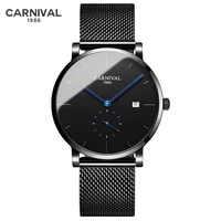 carnival brand fashion business watch for men luxury automatic mechanical wristwatch waterproof 30m calendar clock reloj hombre