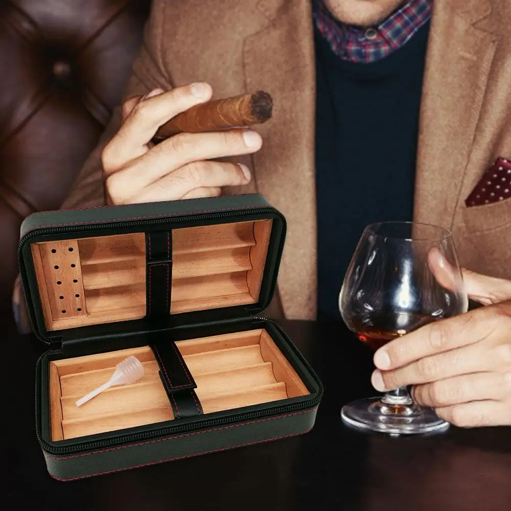 

Cigar Humidor Case Cedar Wood Portable Cigar Travel Leather Humidor Box Removable Cedar Tray Travel Humidor Humidifier