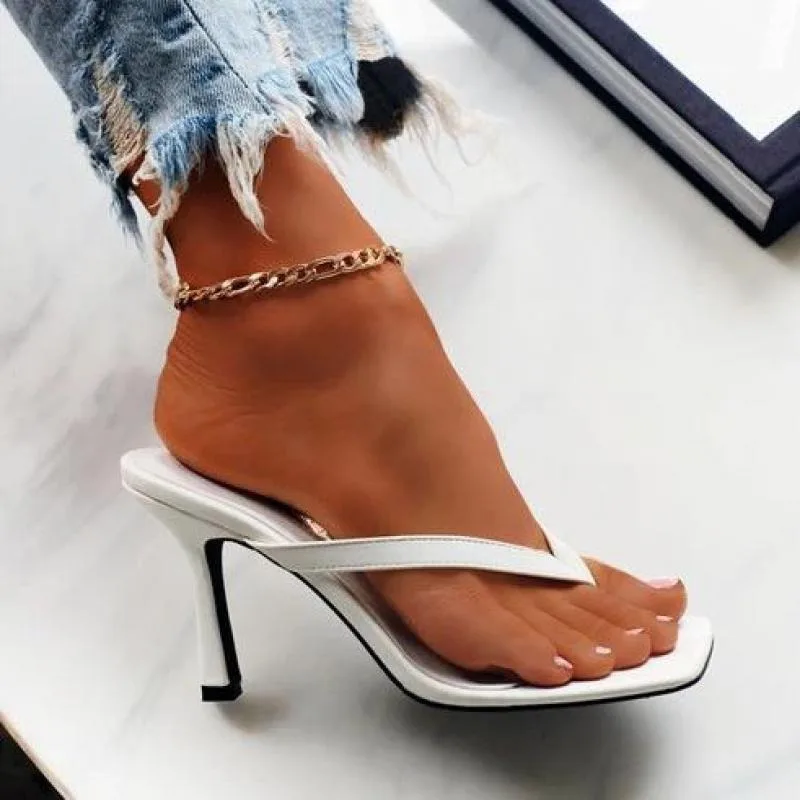 

Stylish Women's Heel Flip Flops Black High Heels White Sandals Women Mules Slippers Ladies Summer Shoes 36-42 Calzado Mujer