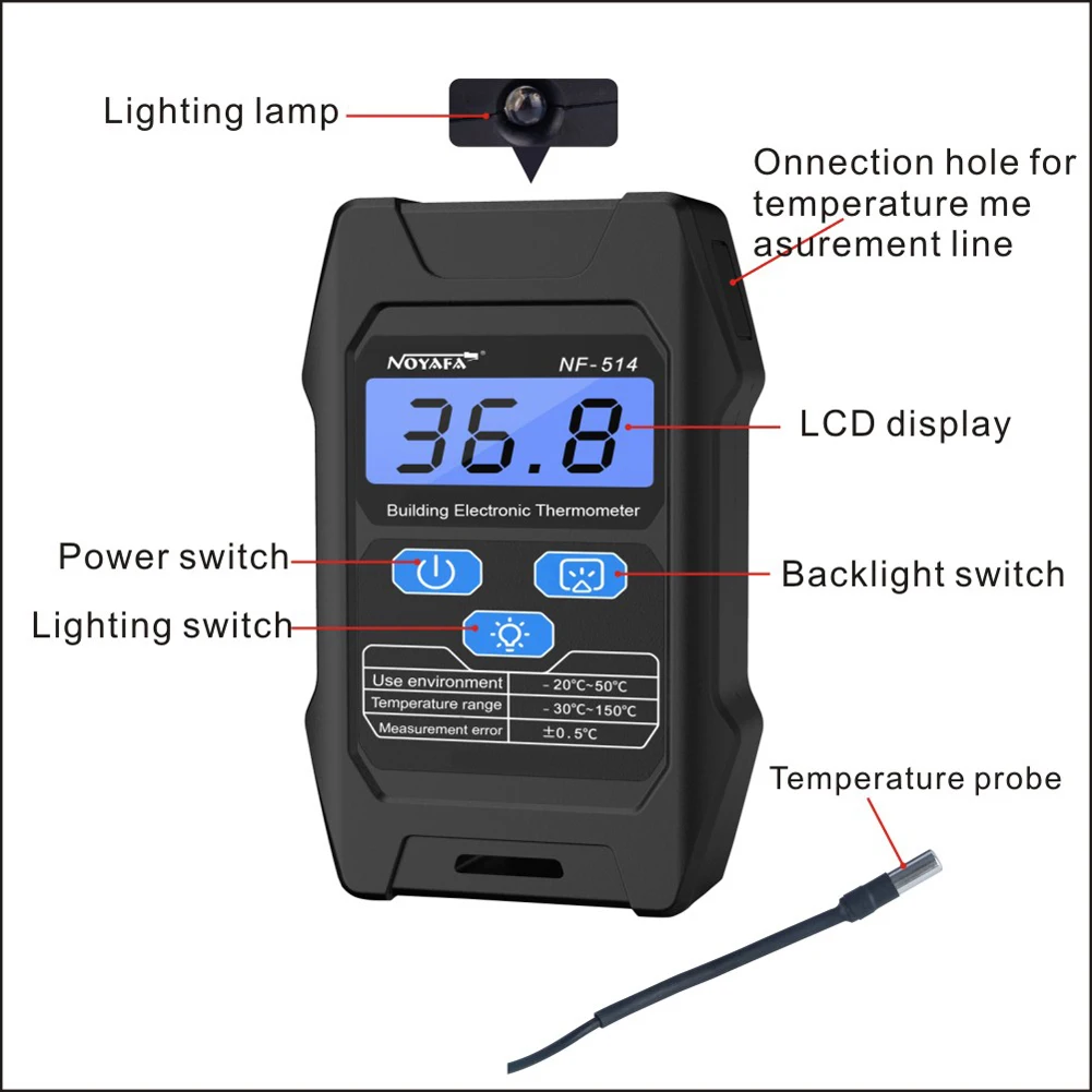 

NF-514 Portable Building Electronic Temperature Tester High Accurancy LCD Display Temperature Measuring Instrument