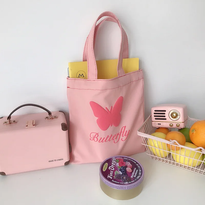 

3D Printing Women Small Canvas Handbag Cotton Cloth Tote Female Cute Hand Bags Butterfly Mini Bag Eco Purse For Girls