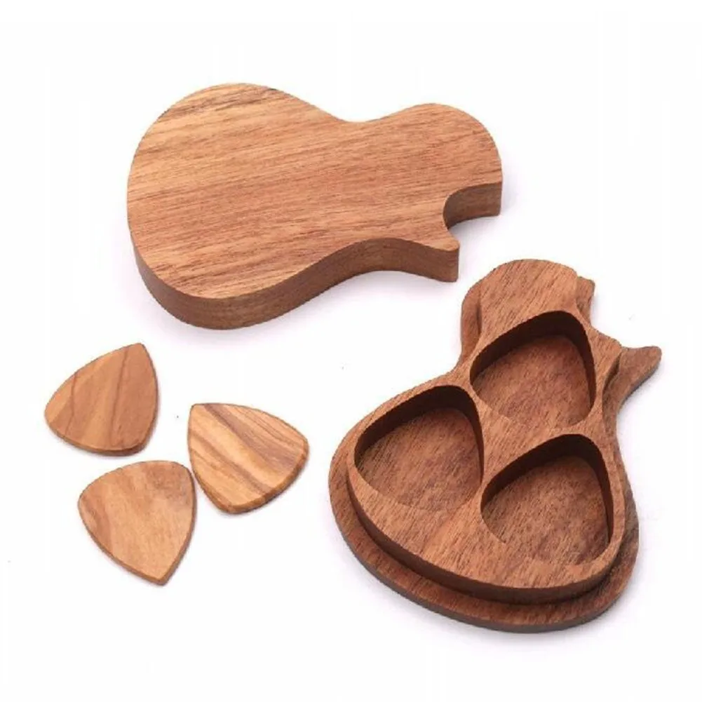 

Storage Box Holder Wooden Guitar Collector With 3pcs Wood Picks Plectrums Advanced Music Gift For Bass Mandolin Banjo Ukulele