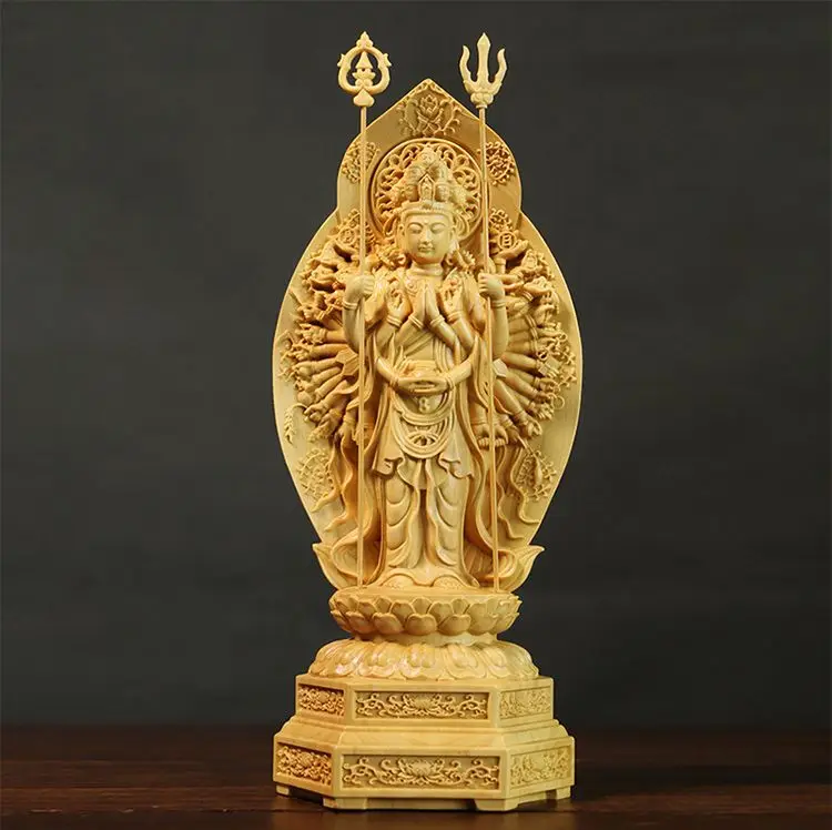 

NEW Boxwood Carving Feng Shui Sculpture Home Decoration Solid Wood Buddha Statue Worship Thousand-Hand Guanyin Home Decor NEW