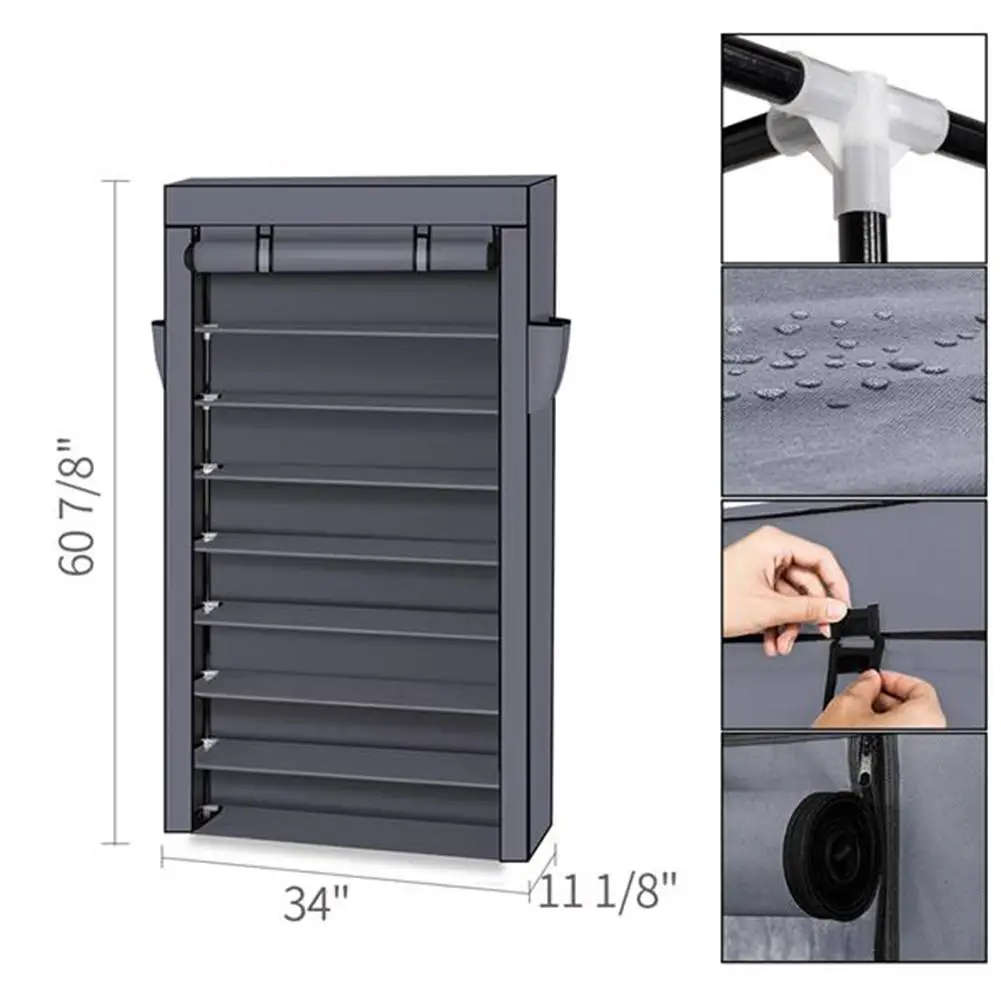 

Home Shoes Rack Container Steel Shelves Multi Layers Non-Woven Space Saving Shoes Boots Organizer Waterproof Wardrobe