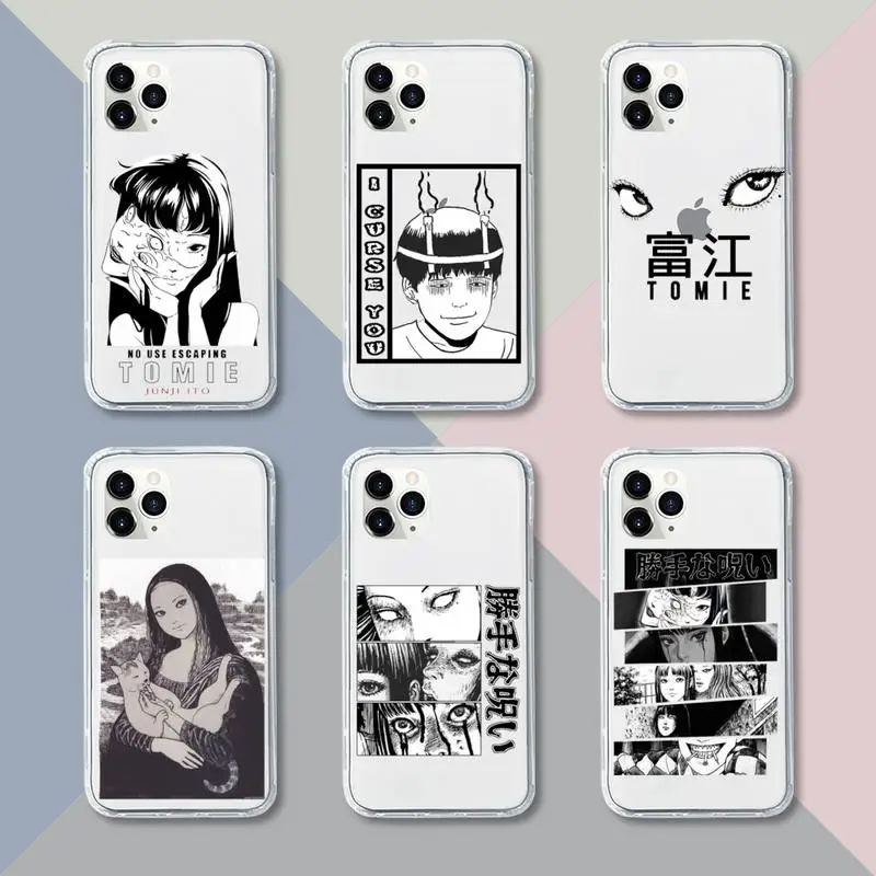 

junji ito Phone Case Transparent For iPhone 13 12 11 pro mini XS XR X max 5 6 s 7 8 plus Soft Clear Mobile bags