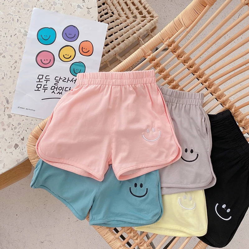 

MILANCEL 2021 летние новые брюки для девочек корейские однотонные хлопковые спортивные шорты с вышивкой улыбка