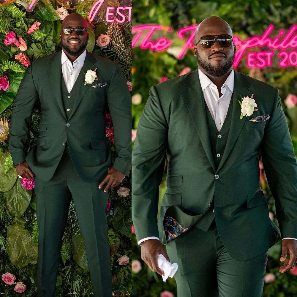 

Plus Size Men Tuxedos Green Notched Lapel Wedding Dress Single Breasted Custom Made Blazer Suits 3 Pcs Set Party Prom Groom Wear