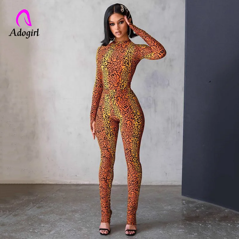 Фитнес 2020 весенние Модные Цветные леопардовые комбинезоны с длинным рукавом