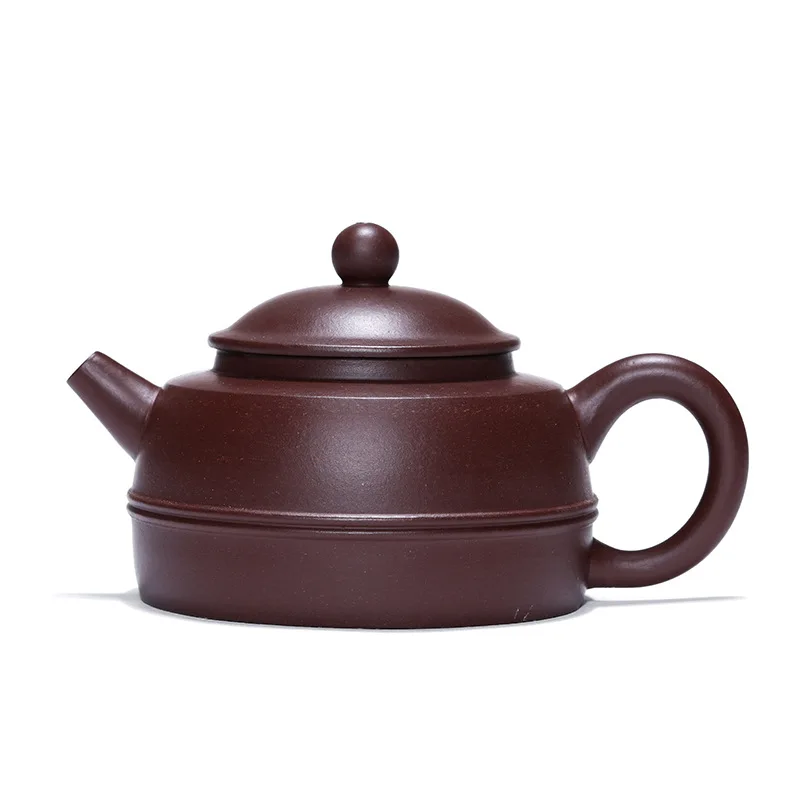 

Yixing raw ore purple clay pot double line round drum purple clay Kingdom Wang handmade tea set goods