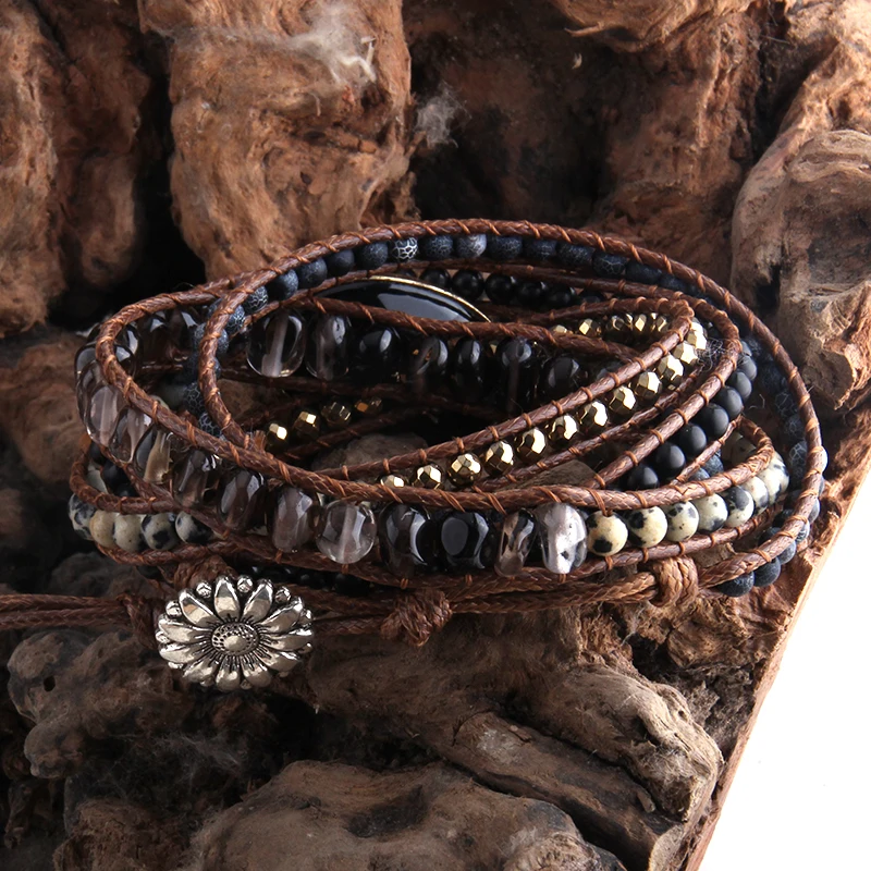 

MD Fashion Bohemia Jewelry Boho Bracelet & Beaded Armbander Black Natural Stones Charm 5 Strands Wrap Bracelets Dropship