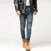 american street style fashion men jeans retro blue slim fit elastic spliced designer biker jeans men hip hop denim punk pants